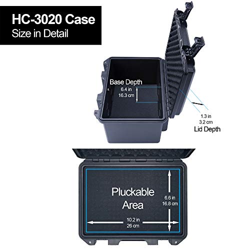 Lykus HC-3020 Waterproof Hard Case with Foam, Inner Size 10.75*6.65*7.09in | IP67 Waterproof, Pluckable Foam, Suitable for Cameras, Lenses, Electronic Equipment and More