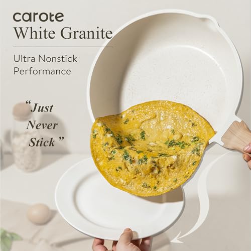 CAROTE 26pcs Pots and Pans Set, Nonstick Cookware Sets, with Grill Pan - color: Cream White, size: 26 Piece