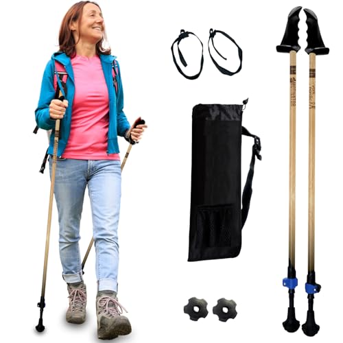 York Nordic Motivator Walking Poles for Balance and Rehab - Patented Stability Grips - Lightweight, Adjustable, and Collapsible - 2 Pieces Adjustable w/flip Locks - Heights 4'6" up to 6'2" - 230 lbs - color: Journey Tan