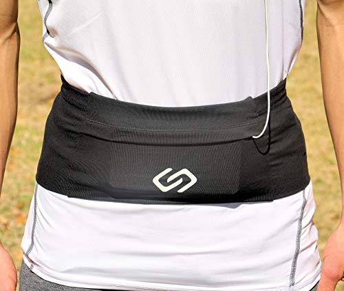 VersaMod Multi-Pocket Running Belt - Travel Waist Pack (Small) | Secure Phone Holder & Fitness Accessory Pouch, Protective Flap Pockets, Premium Nylon Spandex Blend, Fits Large Devices - size: Small