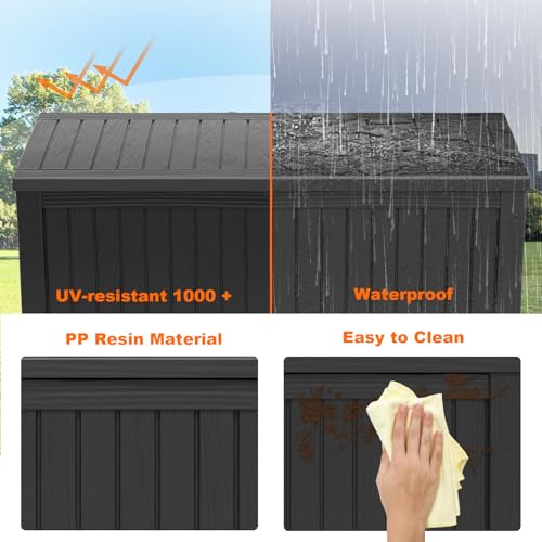 PatioZen 180 Gallon Resin Deck Box, Lockable Patio Outdoor Storage Box for Furniture, Garden Tools and Tools Storage, Waterproof Outside Storage Boxes - Black - color: Black, size: 180 Gallon