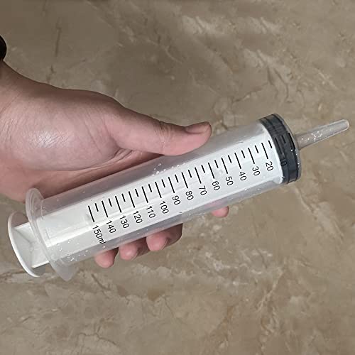 2 Pack 150ml/cc Large Syringe , Individually Sealed Plastic Liquid Syringes with Measurement for Scientific Labs, Measuring, Watering, Refilling, Filtration Multiple Uses (150 ML)
