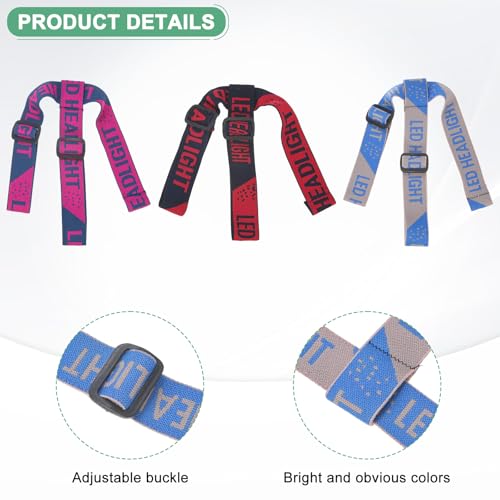 M METERXITY 3-Pack Headlamp Strap Replacement Headband, High Elastic Headlamp Adjustable Bicycles Head Band Belt for Flashlight Camping Riding [Gray Blue, Blue Pink, Black Red, 1.65"/42mm] - color: Gray Blue, Blue Pink, Black Red