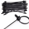 Push Mount Zip Ties, 8 inch Cable Zip Tie Black Wire Tie with Push Pin Fir Tree Zip for Indoor and Outdoor (100 Pack) - size: 8.3x0.2inch (100Pcs)