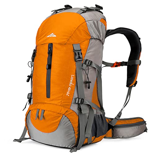 Loowoko 50L Hiking Backpack with Rain Cover for Both Men & Women - color: Orange