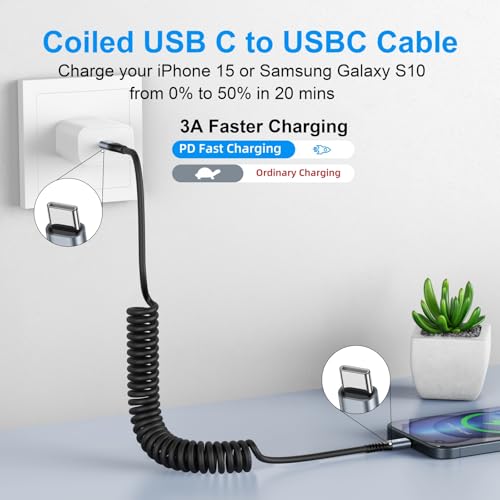 2Pack Coiled USB C to USB C Charger Cable for Car Type C Fast Charger Cable | for iPhone 17/16/15/Plus/Pro/Pro Max/MacBook Pro 2020/iPad Pro 2020/iPad Air 4/Samsung Galaxy S26 and More USB C Devices - color: Black, size: 3FT, style: USB C to USB C