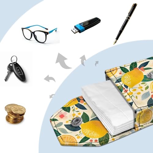 Tissues Purse Pocket Snap Button Enclosed Lemon Purse Tissue Holder with Hanging Rings Portable Travel Tissue Pouch for Daily Outgoing - color: Lemon