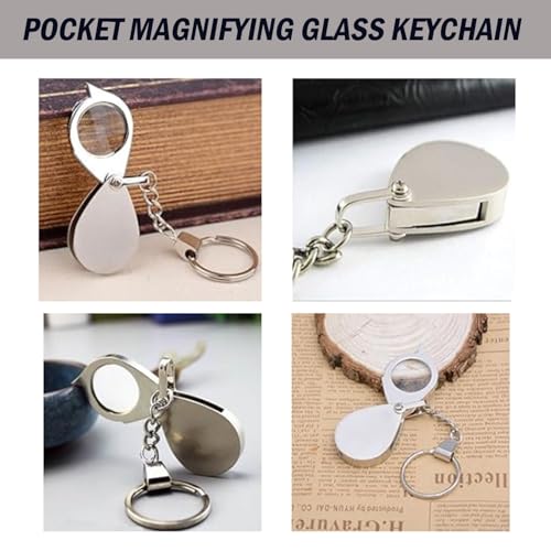 Rongon 10X Pocket Magnifying Glass Small Folding Keychain Magnifier - color: Silver-2pcs