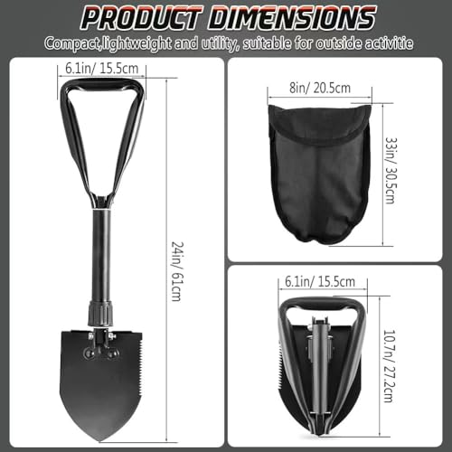 Black Folding Camping Shovel, 24" High Carbon Steel Tool - color: Black, size: 24'' Large