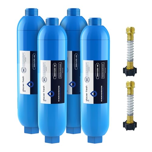 GLACIER FRESH RV/Marine Water Filter with 2 Flexible Hose Protectors 4 Pack - size: RV Water Filter 4 Count (Pack of 1)