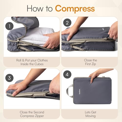 6 Set Large Compression Packing Cubes for travel. - color: Grey