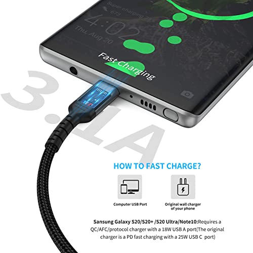 Short USB C Cable 1ft, 3 Pack Durable USB A to USB Type C Cord 3A Fast Charging for Charging Stations, Compatible with Samsung Galaxy S23 Note 20 Google Pixel -Black - size: 1 Foot