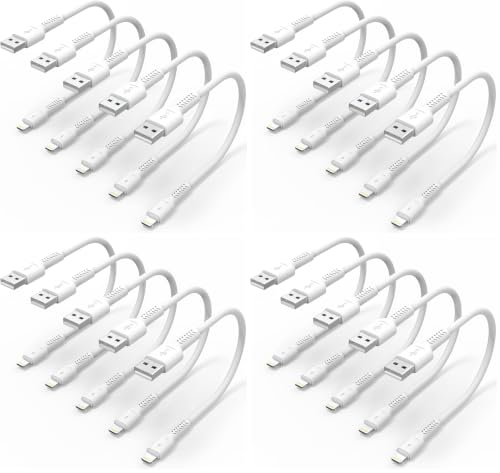 6 inch iPhone Charge Cable Short, 0.5ft 5Pack USB to Lightning Cord for Fast Charging Stations Compatible with Apple iPhone 12 11 Pro Max Xs 8 7 6 5 Plus, iPad Air/Mini (Pack of 4) - color: White, size: 0.5 feet (Pack of 4)