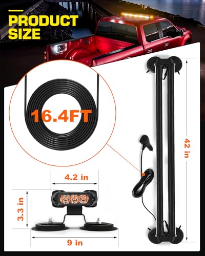 42" Roof Top Strobe Light Bar Amber White Emergency Traffic Advisor Lights, Double Side Warning Safety Flashing w/Magnetic Mount for Construction Vehicles Plow Trucks Pickup, Amber/White - color: #01 Amber/White