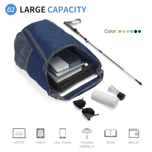Hiking Backpack 20L Foldable Daypack for Men Women Nylon Blue | Packable Backpack for Men Women, Small Foldable Day Pack Waterproof for Travel Camping Mountaineering - color: Blue