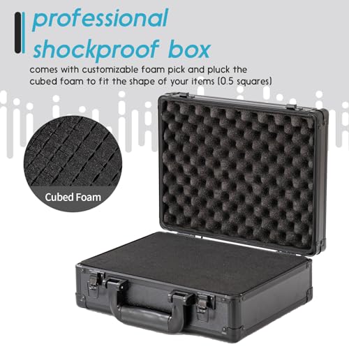 Small Hard Case with Pluck Foam Interior for Pisto l, GoPro,Microphone, Camera, and More - Outer Size 12.2 x 9 x 4.5 Inches, Black - color: 12.2 x 9 x 4.5