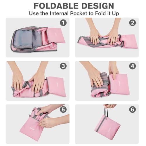 G4Free 10L/15L Hiking Backpack Lightweight Packable Hiking Daypack Small Travel Outdoor Foldable Shoulder Bag - color: Pink Checkered, size: 10L