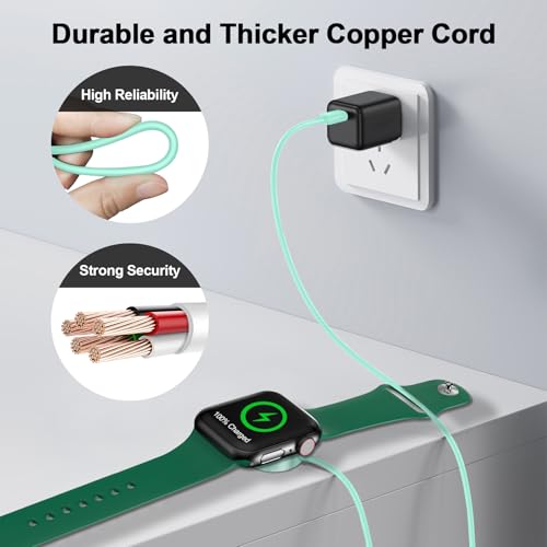 𝟐𝟎𝟐𝟔 𝐔𝐩𝐠𝐫𝐚𝐝𝐞𝐝 Magnetic Charging Cable for Apple Watch Charger,[USB C Port] Wireless Charging Cable Compatible with iWatch Series Ultra/10/9/8/7/6/SE/SE2/5/4/3/2[3.3FT/1M],Green | Wireless iWatch Chager Cable Dual-Chip Compatible with Apple Watch Series Ul