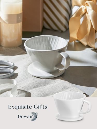 DOWAN Pour Over Coffee Maker, Non-Electric Pour Over Coffee Dripper, Manual Brew Maker, Single Cups Porcelain Slow Brewing Accessories for Gifts,White - color: White