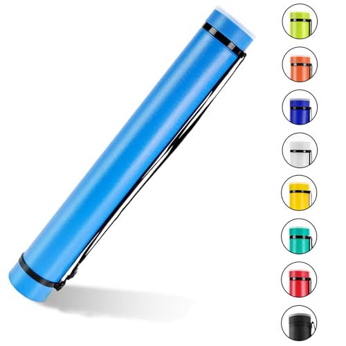 DEWEL Document Tube,Plastic Expanding Poster/Art/Document Storage Tube 24.5 to 40 inches Adjustable with Carrying Strap Waterproof and Light-Resistance Telescoping Carrying Case (Blue-Large Size) - color: Blue (Round), size: Large