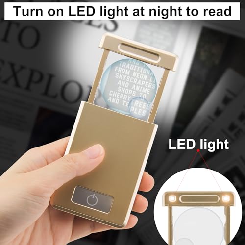 BIGMONAT 3 Pack Magnifying Glass with Light, 3X 5X Pocket Light Magnifier, LED Battery Powered Portable for Reading, Pocket Wallet Purse Magnifiers - color: Gold
