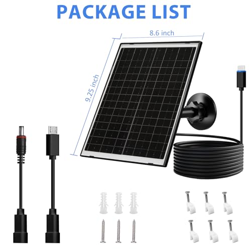 Zivif 10W Solar Charger for Battery-Powered Security Camera Outdoor | 5V Solar Panel with USB-C, Micro USB & DC 5.5×2.1mm Ports, IP66 Waterproof, 360° Adjustable Mount, 7.2ft Cable - color: 10W Black