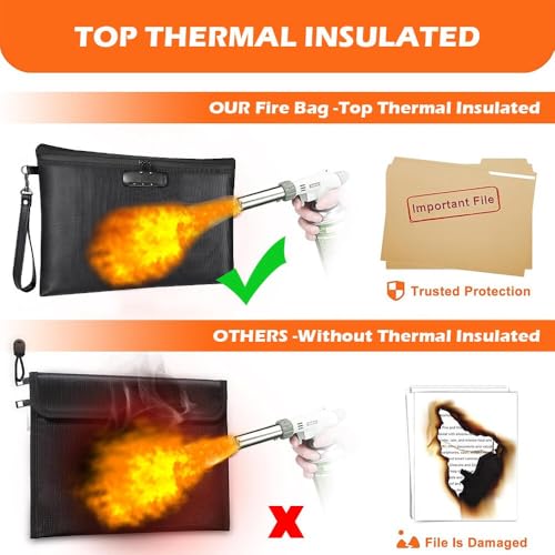 Fireproof Document Bag with Lock - KANCOKIT 14"x10" Fireproof and Waterproof Money Bag with Zipper Closure, Safe Storage Pouch for A4 Documents, Cash, Credit Cards, Passport