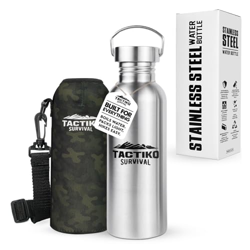 Tactiko Stainless Steel Wide Mouth Water Bottle | Single Wall Boil-Safe - color: Camo, size: 25 oz/750 ml