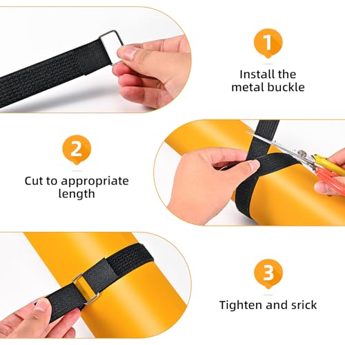 1" x 39ft Hook and Loop Cable Tie Roll with 60 Buckle Straps (30 Metal + 30 Plastic), Reusable Nylon Straps, Cut-to-Size Cable Management Ties for Garage, Camping, Patio Cushions, Black
