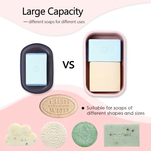 Large Travel Soap Case Leak Proof, Silicone Shampoo Bar Holder, Soap Container with Draining Layer, Slip-Resistant Portable Bar Soap Holder for Shower, Bathroom, Gym, Camping(Pink) | Soap Container with Draining Layer, Slip-Resistant Portable Bar Soap Hol