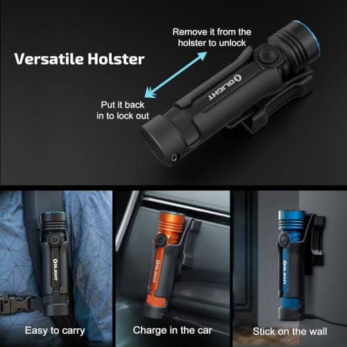 OLIGHT Seeker 4 Pro Rechargeable Flashlights, Bright High Lumens Black | 4600 Lumens, High Powerful Flash Light, with USB C Charging Holster, Waterproof IPX8 for Emergencies, Camping, Searching - color: Black