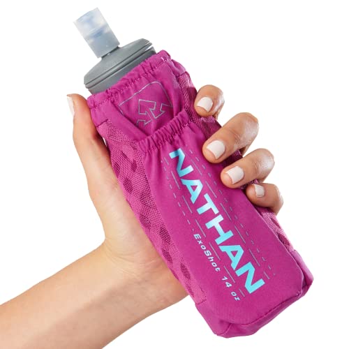 Nathan ExoDraw & ExoShot 2.0 Flask, Handheld Water Bottle for Marathons, Hiking, Ultra Running and Outdoor Activity - color: Magenta/Caribbean Blue, size: 14 Ounces