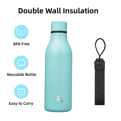 Konokyo 18 oz Insulated Stainless Steel Metal Water Bottle with Strap - color: Turquoise, size: 18 Ounces