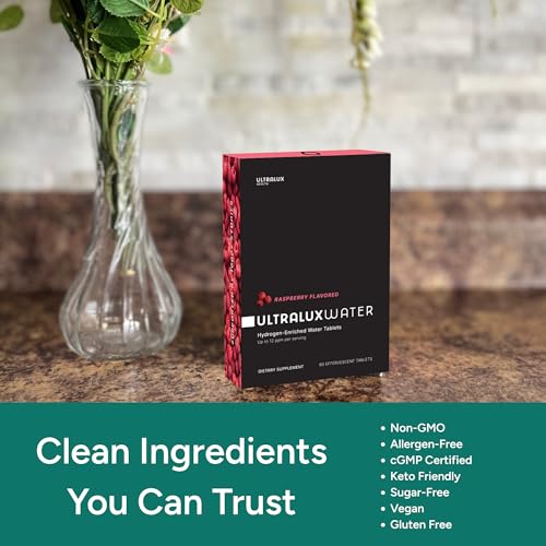 UltraLux Health Hydrogen Water Tablets, Raspberry Flavor, 60 Count, Energy and Focus Support, up to 12 parts per million (ppm)