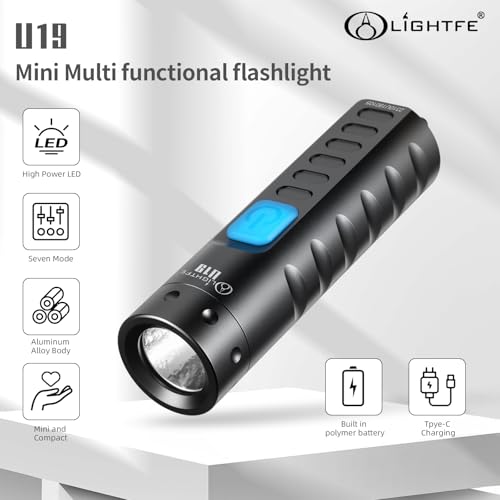 U19 Super Bright Mini Keychain Flashlight | 150 Lumens | USB-C Fast Charging | Aviation Aluminum | Waterproof and Drop-Resistant | Must-Have for Emergency EDC - color: Black, style: U19