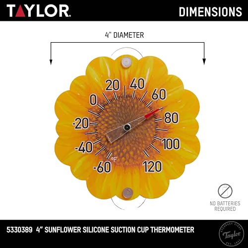 Taylor Silicone Suction Cup Thermometer - Sunflower Design - color: Yellow
