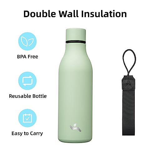 Konokyo 18 oz Insulated Stainless Steel Metal Water Bottle with Strap - color: Macaron Green, size: 18 Ounces