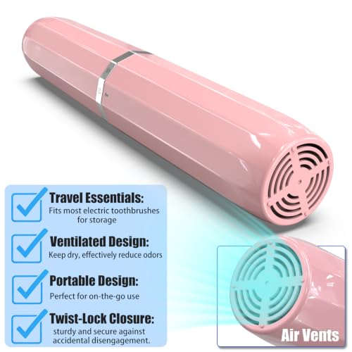 Long Ventilated Electric Toothbrush Travel Case, Portable Holder, Fits Most Standard Straight Electric Toothbrushes (Pink) - color: Pink