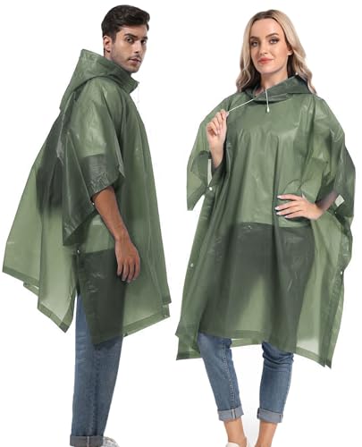 Reusable Rain Ponchos with Drawstring Hood for Adults, Waterproof Thicken Rain Coat, 2 Packs - color: Grass Green (2-pack)