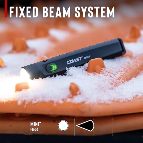 Coast KL50R 400 Lumen USB-C Rechargeble LED Pocket Flashlight, Mini-Flood & Fixed, Hat-Clip, IP54 Water Resistant