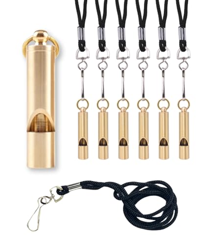FUTURESTEPS Brass Whistles 6 Pack with Lanyards – 125+ dB Loud for Home Alerts & Outdoor Safety, Solid Brass Hiking Whistles for Trails & Emergencies to get Help
