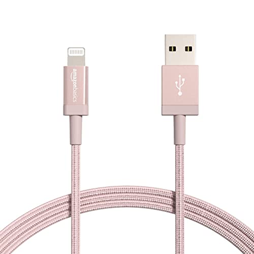 Amazon Basics 2-Pack USB-A to Lightning Cable, Apple MFi Certified, Nylon Braided Cord for iPhone 14 13 12 11 X Xs Pro, Pro Max, Plus, iPad, Data Sync, High Speed Transfer, 6 Foot, Rose Gold - color: Rose Gold, size: 6 Feet, style: 2-Pack
