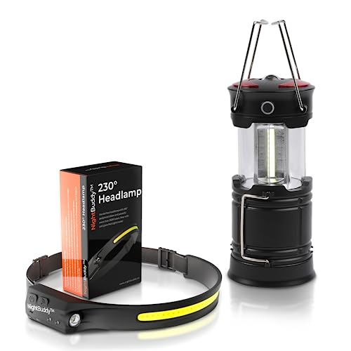 Night Buddy LED Headlamp Rechargeable Flashlight for Adults Camping Essentials Backpacking Lights 4X Brighter Other Headlight Headband Lamp 5 Light Modes Hiking Gear Must Haves (Headlamp + Lantern) - color: Headlamp + Lantern