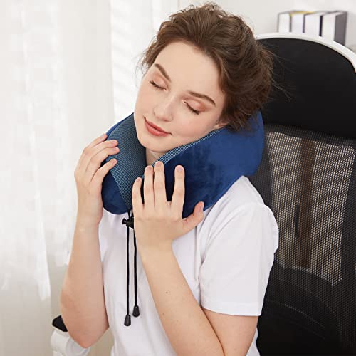 TALLGO Travel Pillow, Best Memory Foam Neck Pillow Head Support Soft Pillow for Sleeping Rest, Airplane Car & Home Use (Dark Blue) - color: Dark Blue