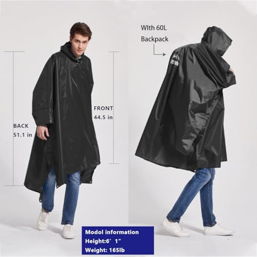 Rain Poncho for Adult, Waterproof Rain Poncho with Hood and Sleeve, Ideal for Hiking, Hunting, Camping - color: Navy Blue