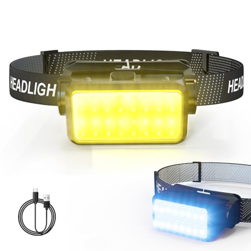 Rechargeable LED Headlamp,Hard Hat Headlight,3000 Lumen Ultra-Light Bright Waterproof Head Lamp Lightweight White/Yellow Flashlight for Camping,Hiking,Running,Repairing,Fishing,Camping Gear