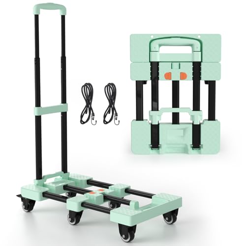 Voipvvii Folding Hand Truck 500lbs, Portable Heavy Duty Dolly Cart, 6 Wheels Collapsible Luggage Cart with 2 Elastic Ropes - Compact Trolley Cart for Easy Moving - Ideal Hand Cart for Travel and More - color: Green