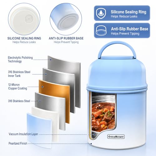 Soup Thermo for Hot Food & Drinks, Thermo Lunch Box for Kids, 17oz Vacuum Insulated Food Container with Spoon&&Drawstring Bag, Soup Therm for Adults, Blue&White - color: Blue&White