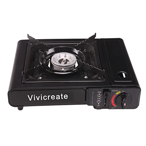 Vivicreate Portable Butane Stove 8500 BTU, Butane Stove with Auto Ignition for Camping, Lightweight Portable Gas Stove Burner with Safety Lock, Butane Burner, Estufa de Gas Portatil(Black) - color: Black
