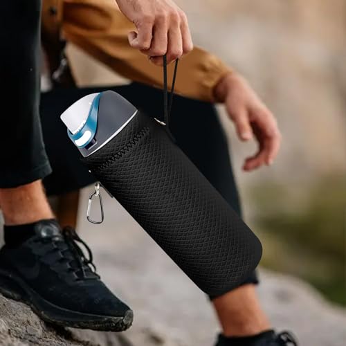 Linkidea Water Bottle Carrier with Shoulder Strap Compatible with Owala FreeSip Bottle 32oz/40oz, Neoprene Waterbottle Sling Bag Holder, Black